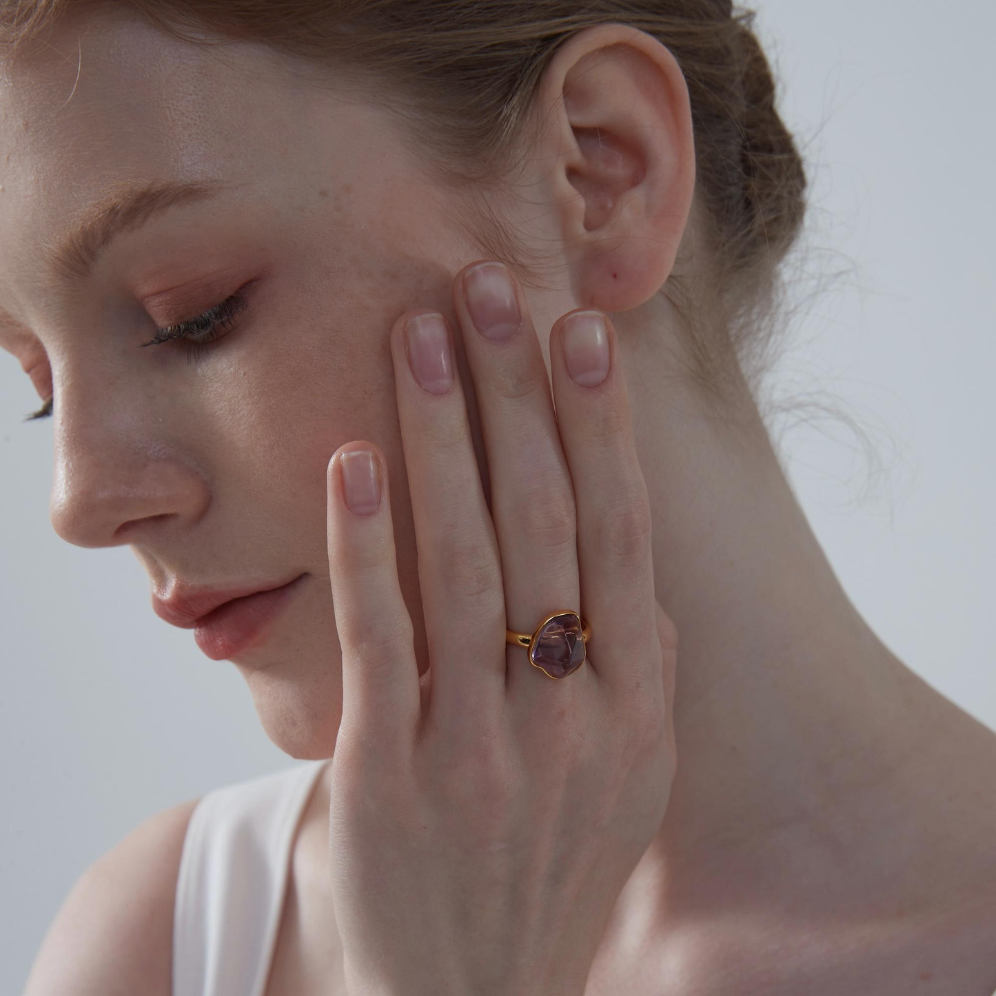 Natural Purple Amethyst Crystal Ring in 925 Sterling Silver
