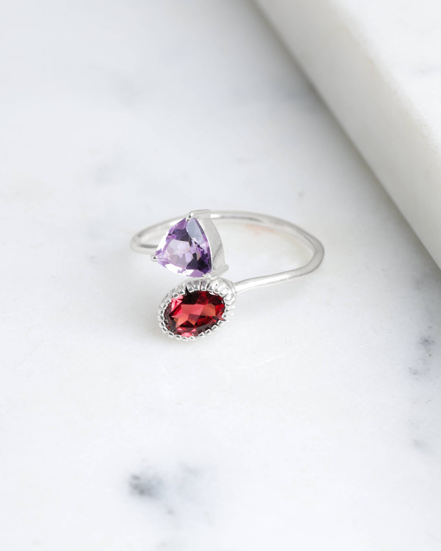 925 Silver Amethyst & Rhodolite Garnet Twist Ring