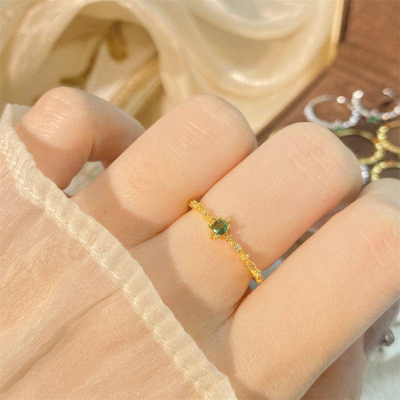 Dainty Emerald Stacking Band Ring in 925 Sterling Silver