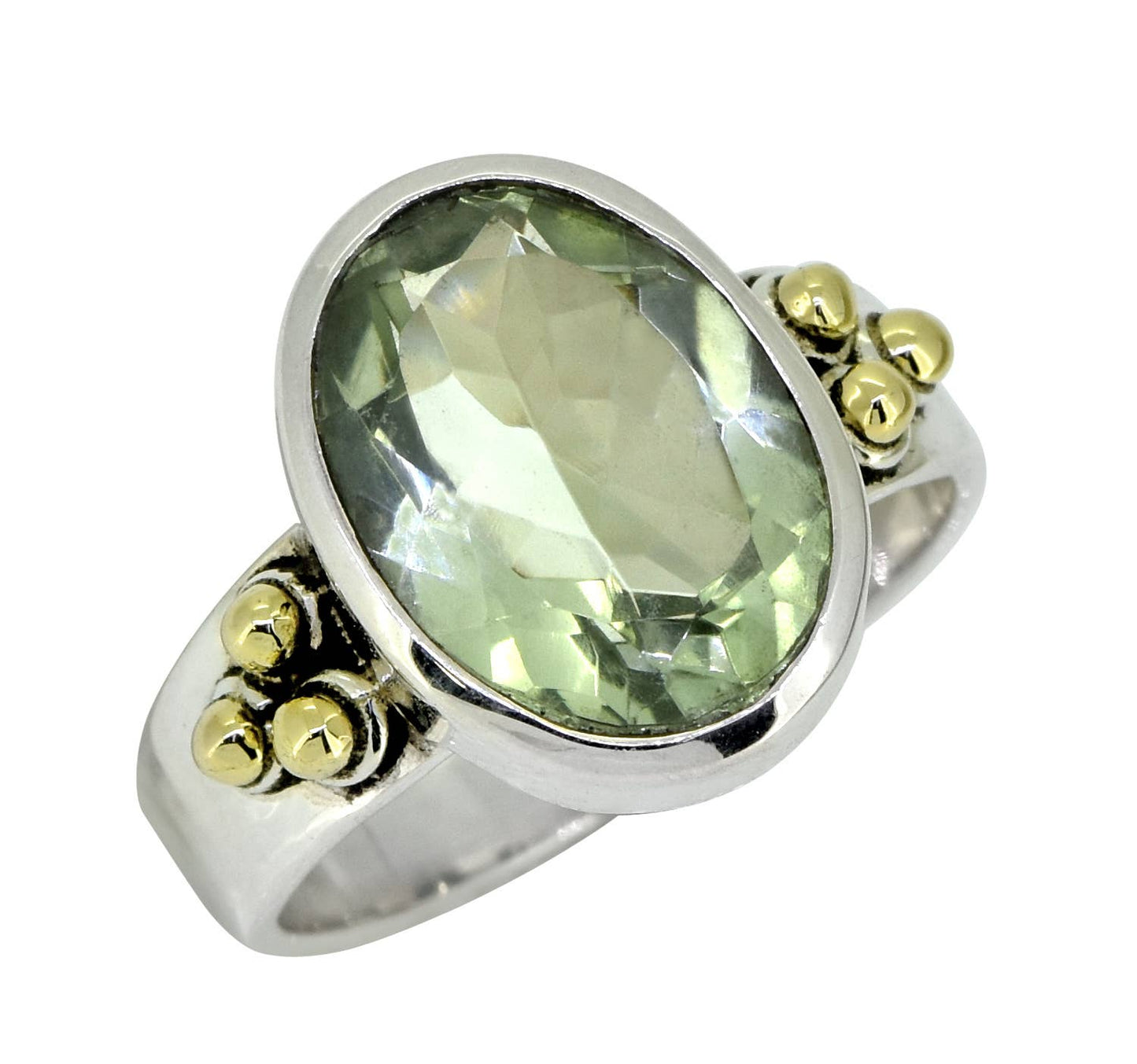 Green Amethyst 925 Sterling Silver Brass Solitaire Ring