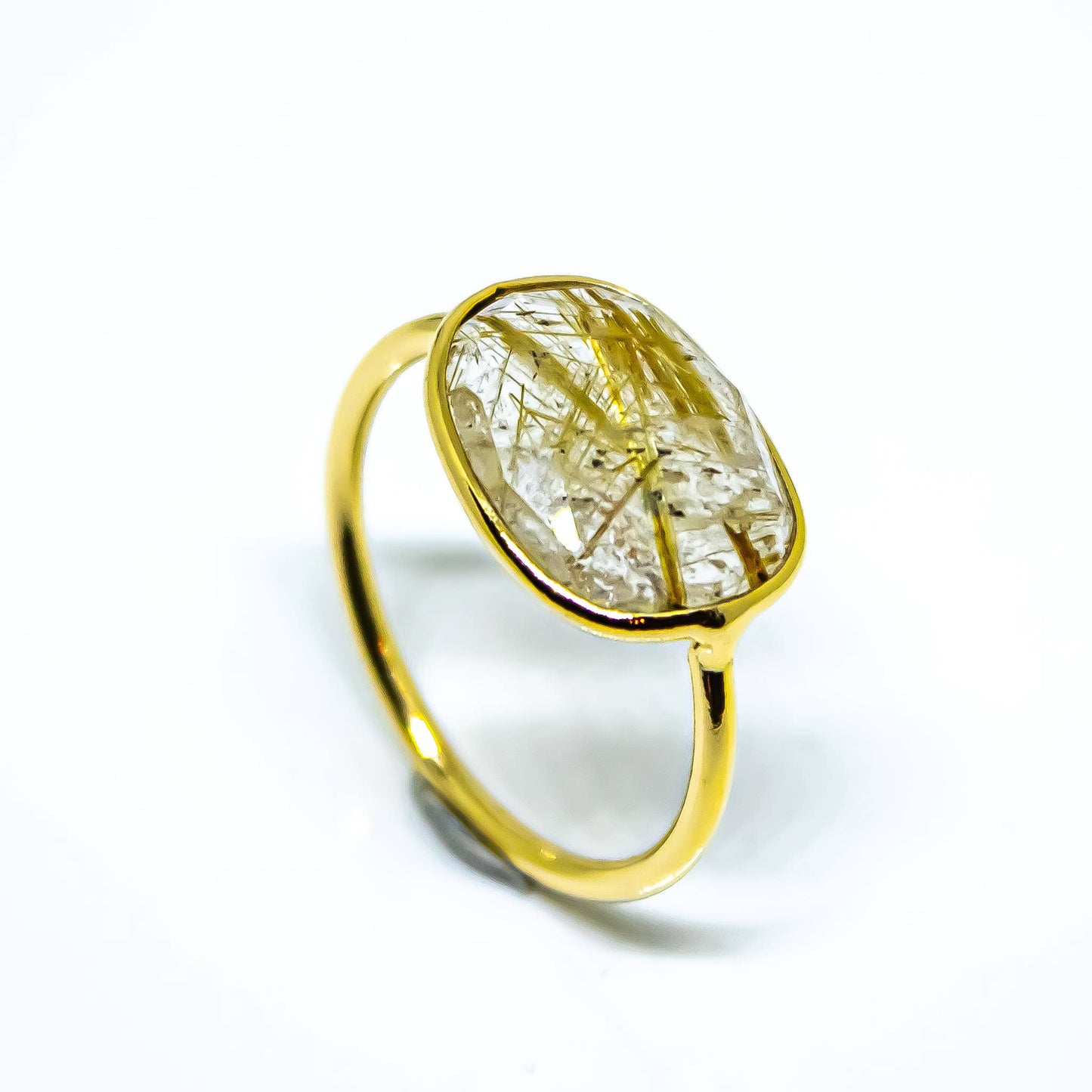 Golden Rutile Abstract Ring Sterling Silver 18K Gold Micron