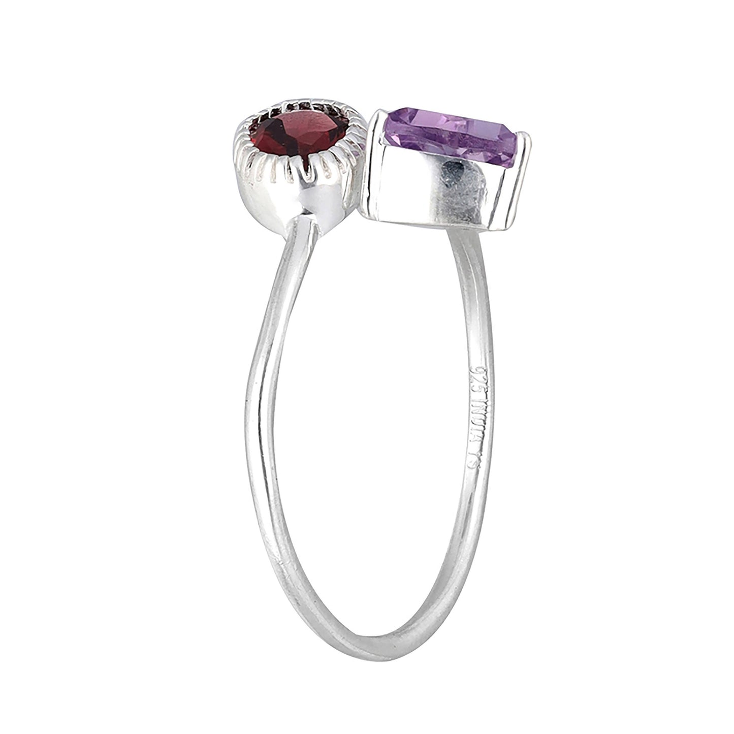 925 Silver Amethyst & Rhodolite Garnet Twist Ring