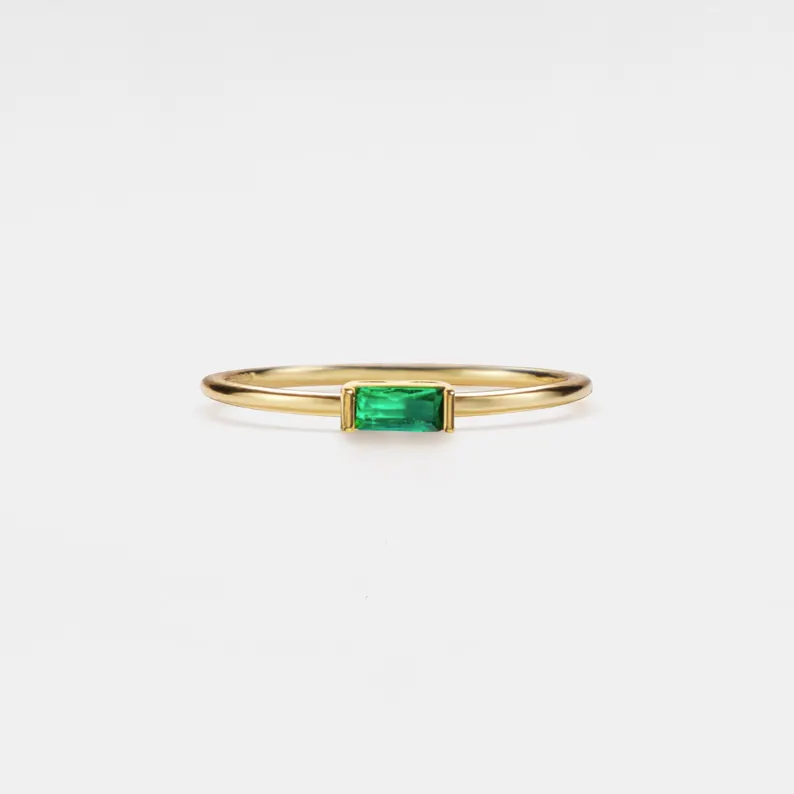 Baguette Cut Birthstone Stacking Ring in 925 Sterling Silver