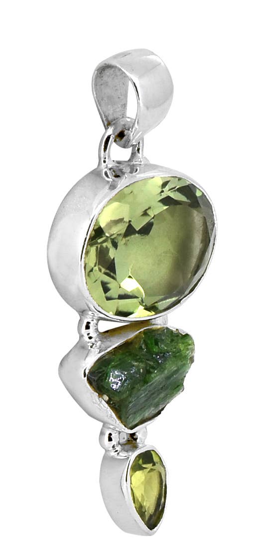 Green Amethyst & Peridot Teardrop Pendant with 18" Chain