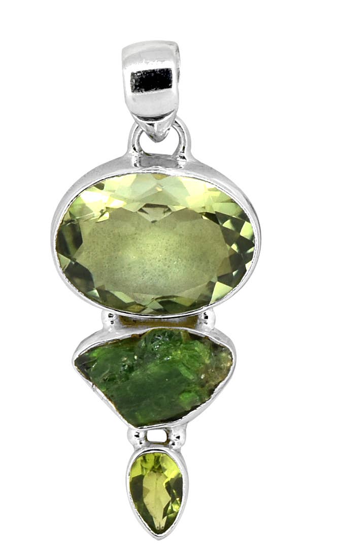 Green Amethyst & Peridot Teardrop Pendant with 18" Chain