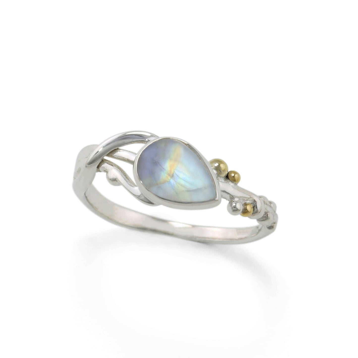 Handmade Sterling Silver Teardrop Rainbow Moonstone Ring