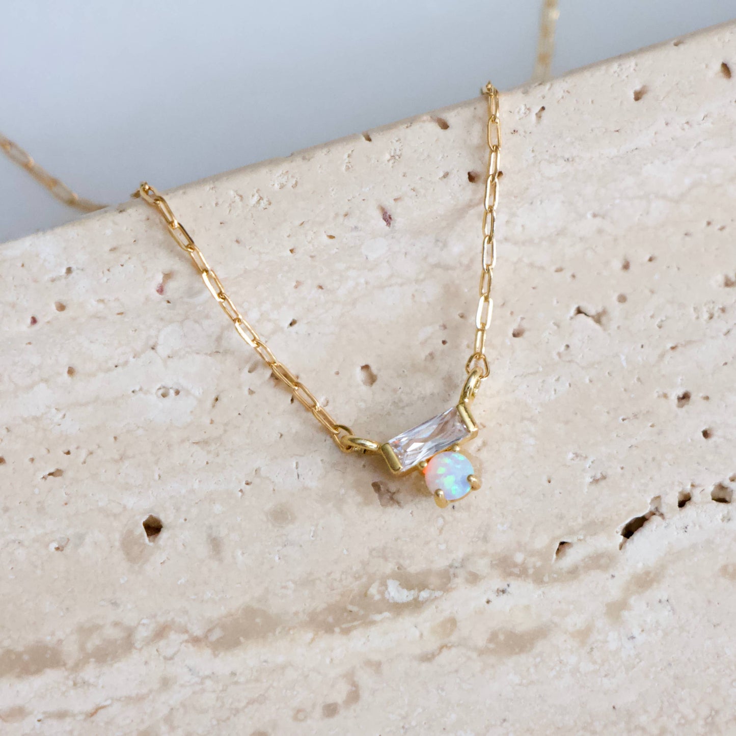 Mini CZ Opal Necklace - Gold Filled