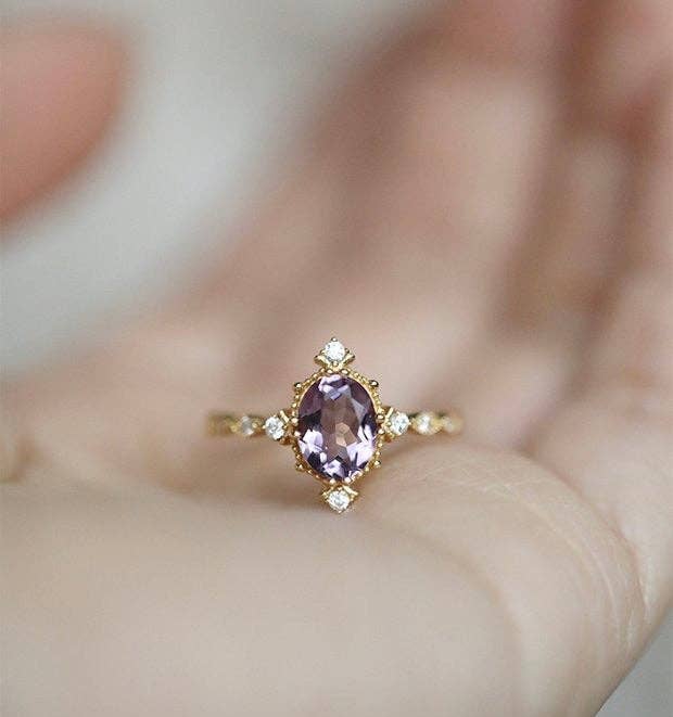 925 Sterling Silver Gold Plated Amethyst Ring