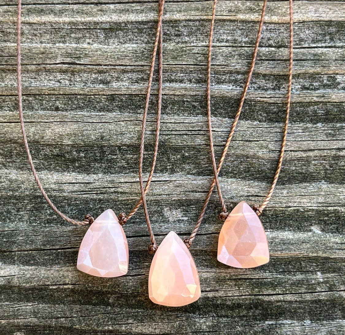 Peach Moonstone Faceted Trillion Cord Necklace