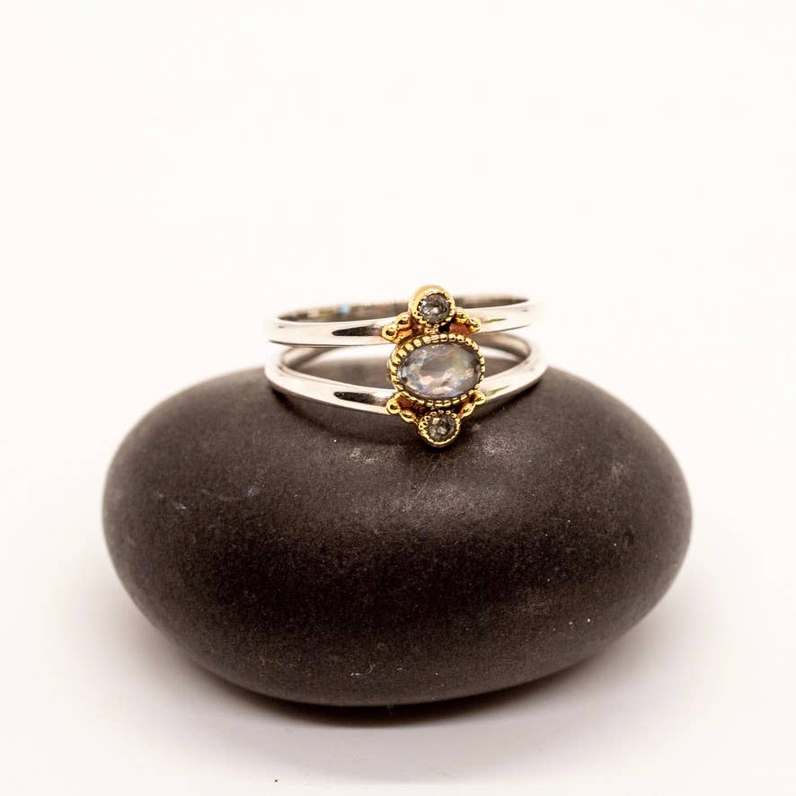 Sterling Silver Two Tone Moonstone Ring