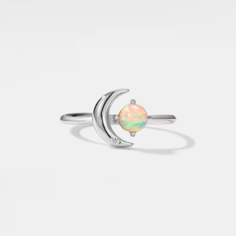 Opal Star Moon Open Stacking Ring in 925 Sterling Silver