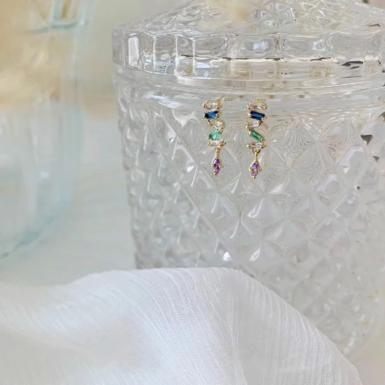 Sterling Silver Colored Diamond Earrings