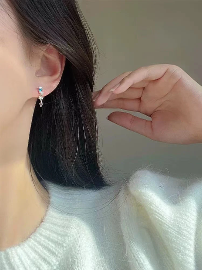 Sterling Silver Colored Diamond Earrings