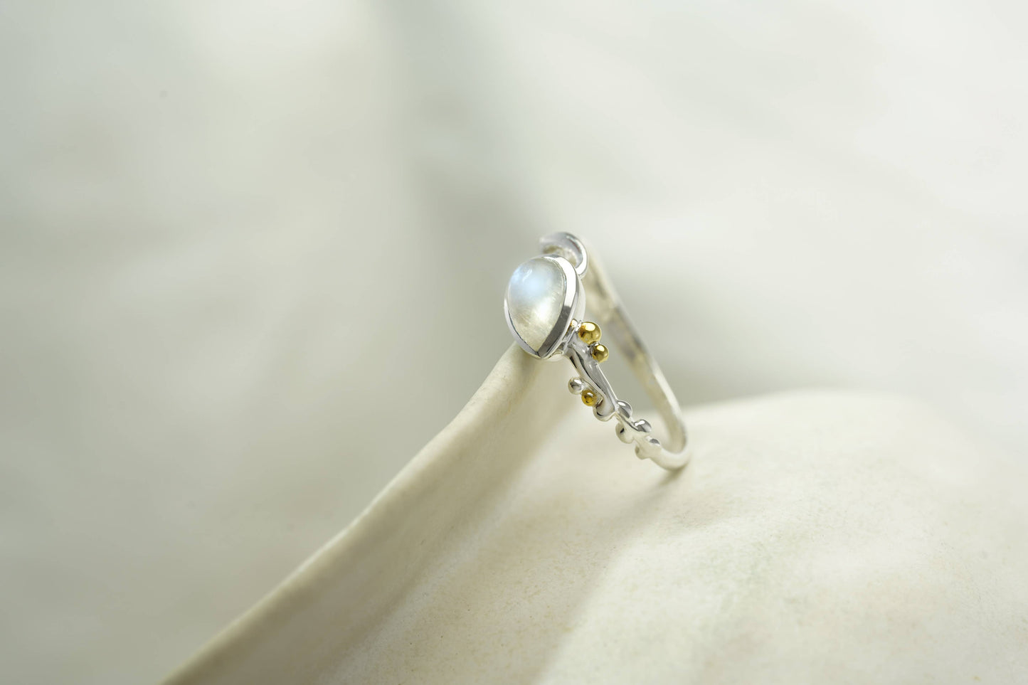 Handmade Sterling Silver Teardrop Rainbow Moonstone Ring