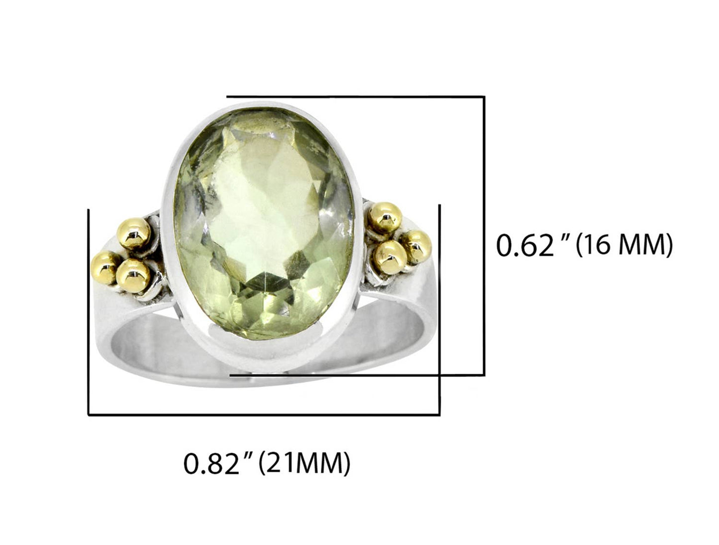 Green Amethyst 925 Sterling Silver Brass Solitaire Ring