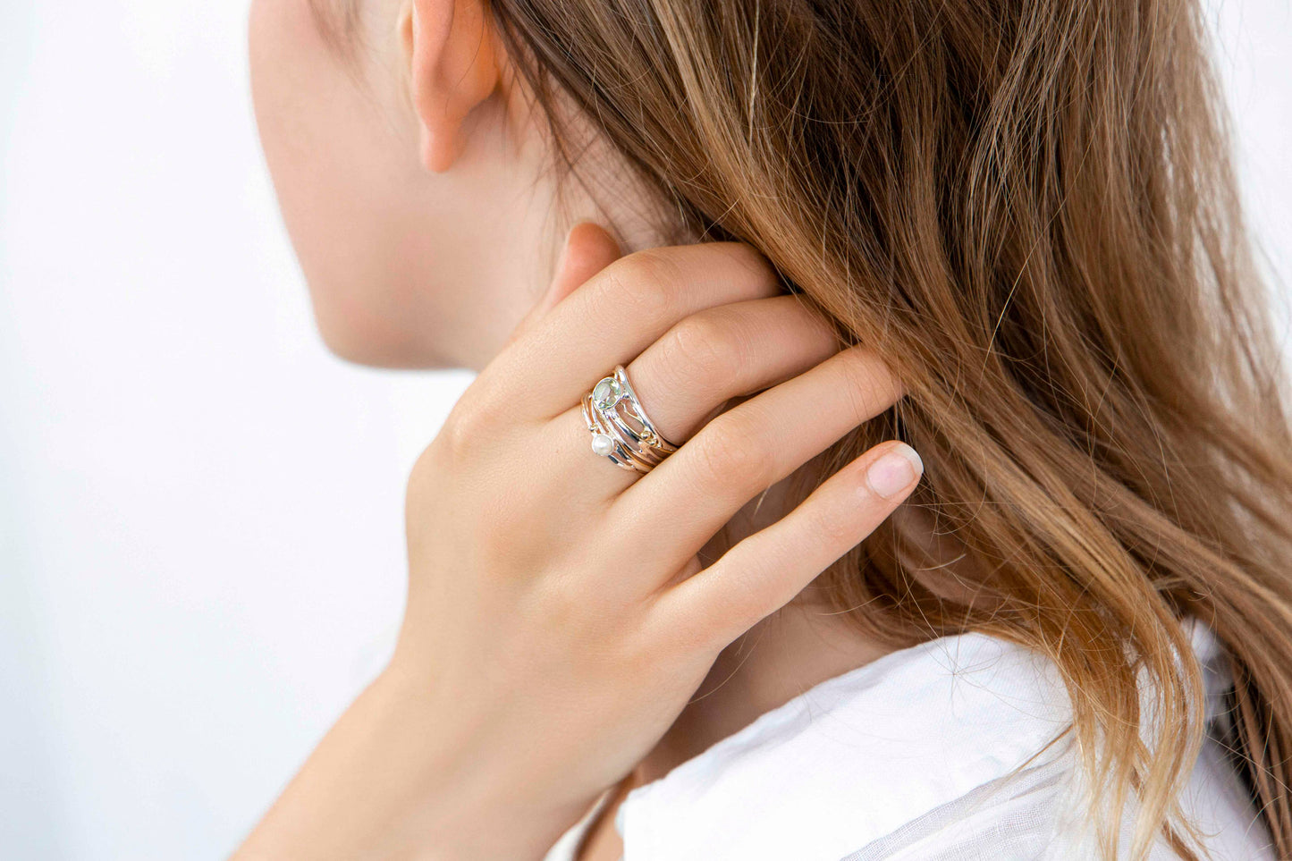 Handmade Silver Green Amethyst and Pearl Statement Ring