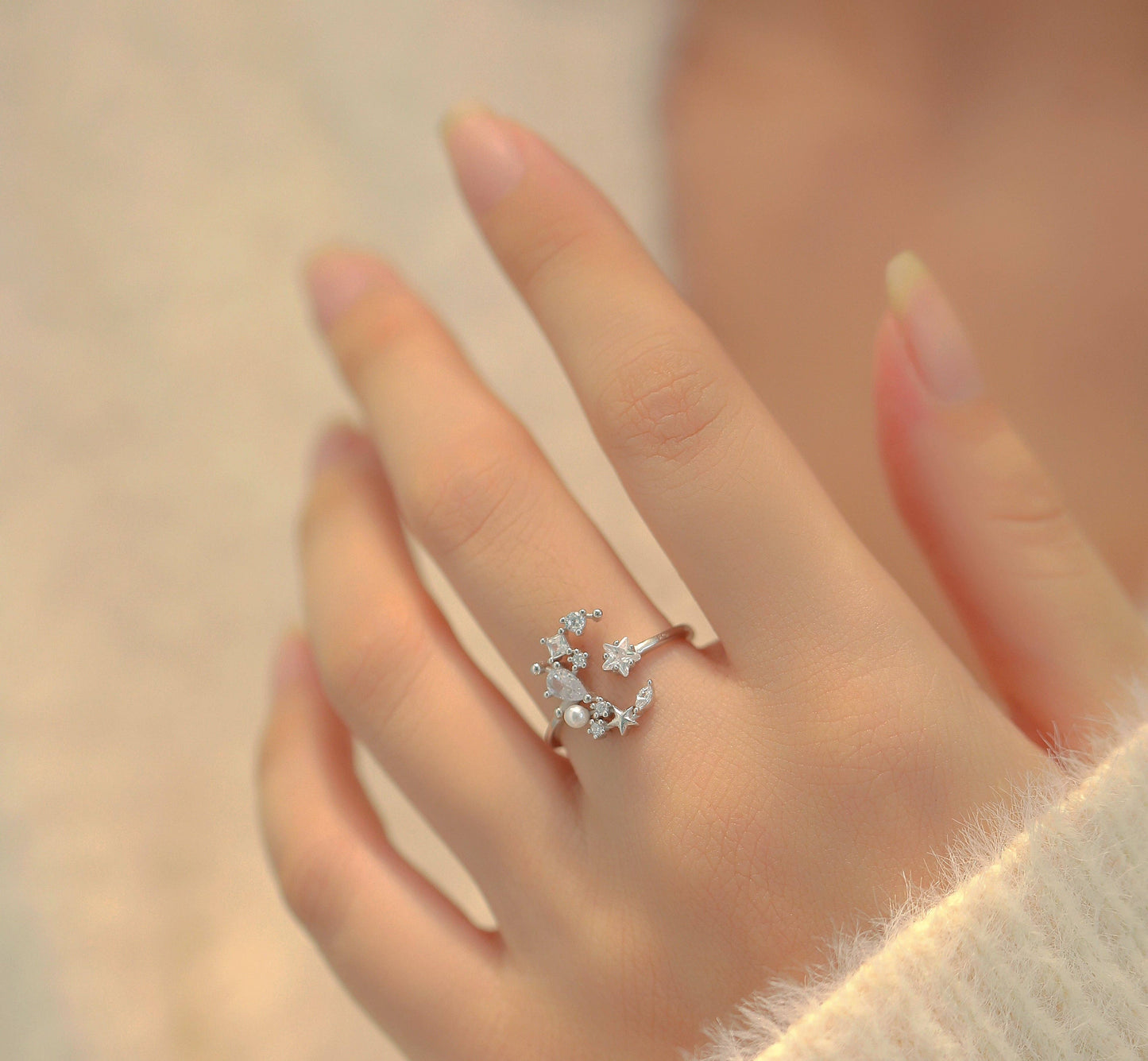 Sterling Silver Star and Moon Ring