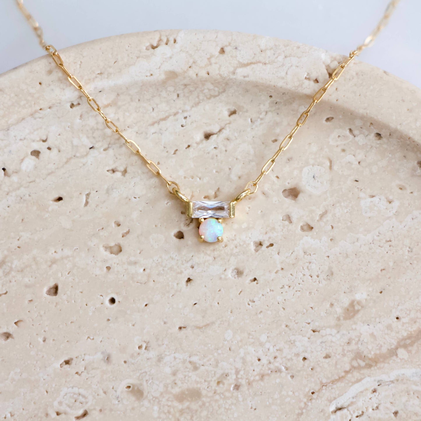 Mini CZ Opal Necklace - Gold Filled