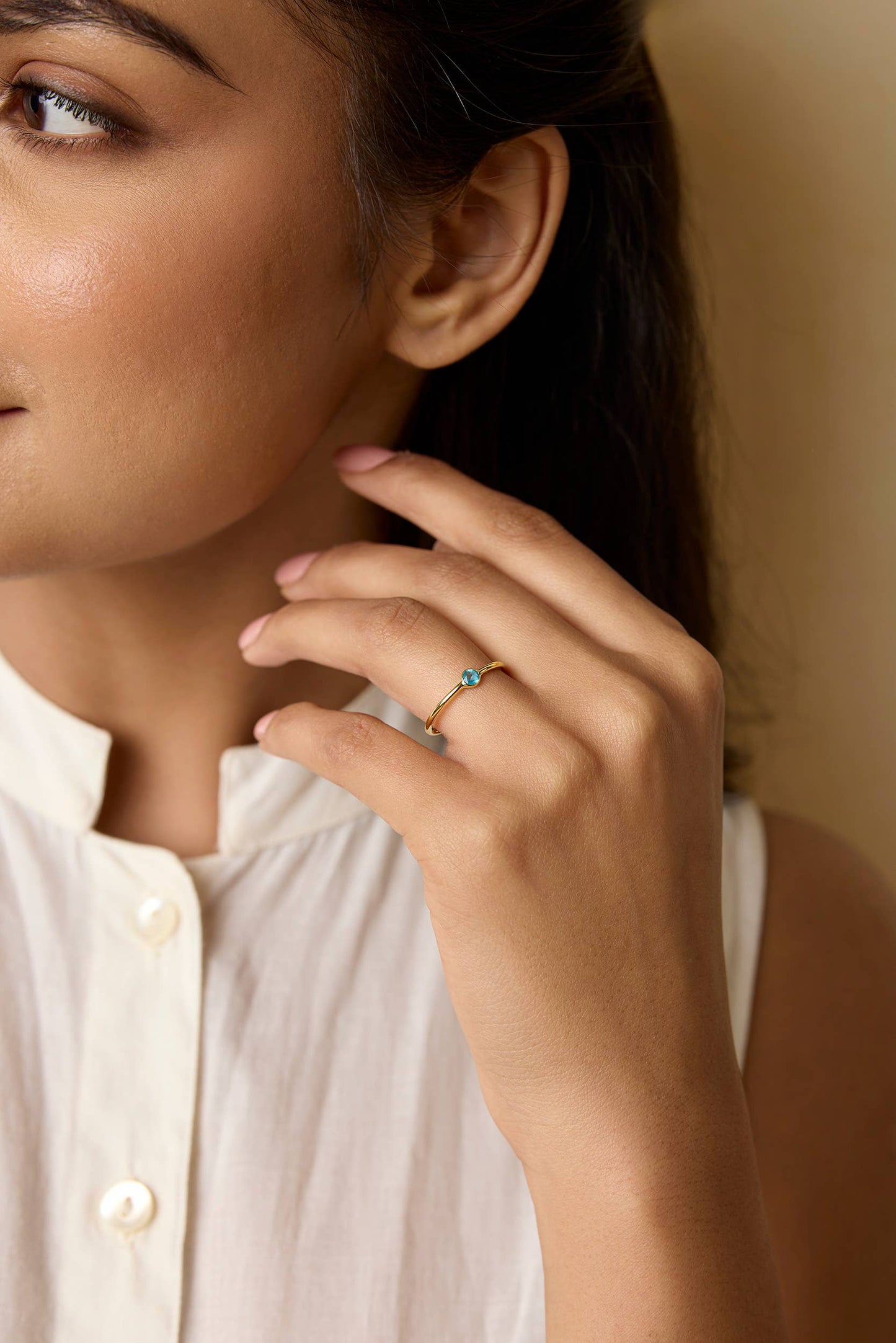 Handmade Dainty 18KT Gold Vermeil Blue Apatite Ring