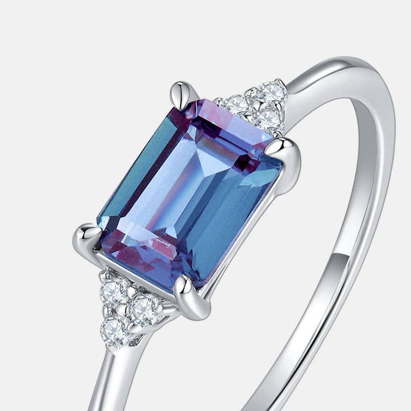 Emerald Cut Alexandrite Stacking Ring in 925 Sterling Silver