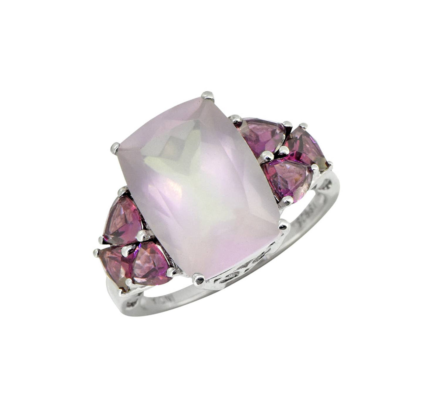 Rose Quartz Garnet 925 Sterling Silver Engagement Ring