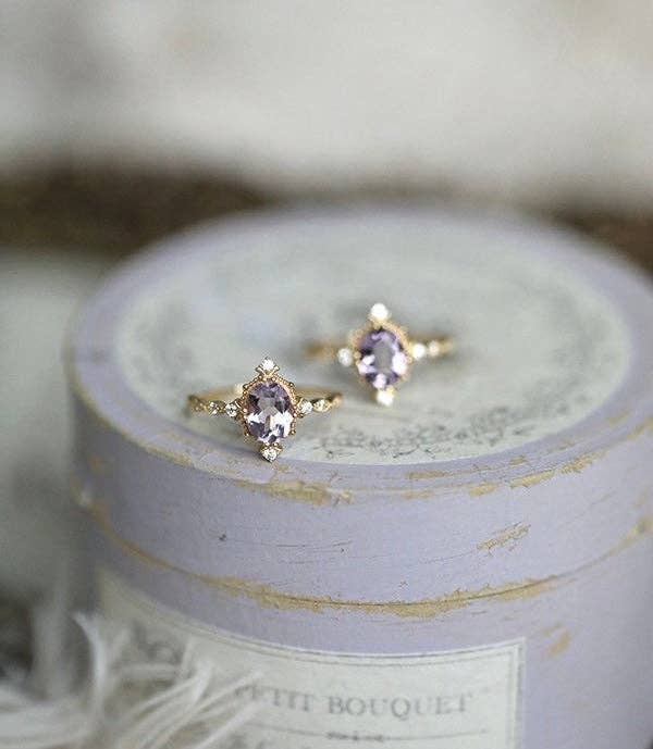 925 Sterling Silver Gold Plated Amethyst Ring