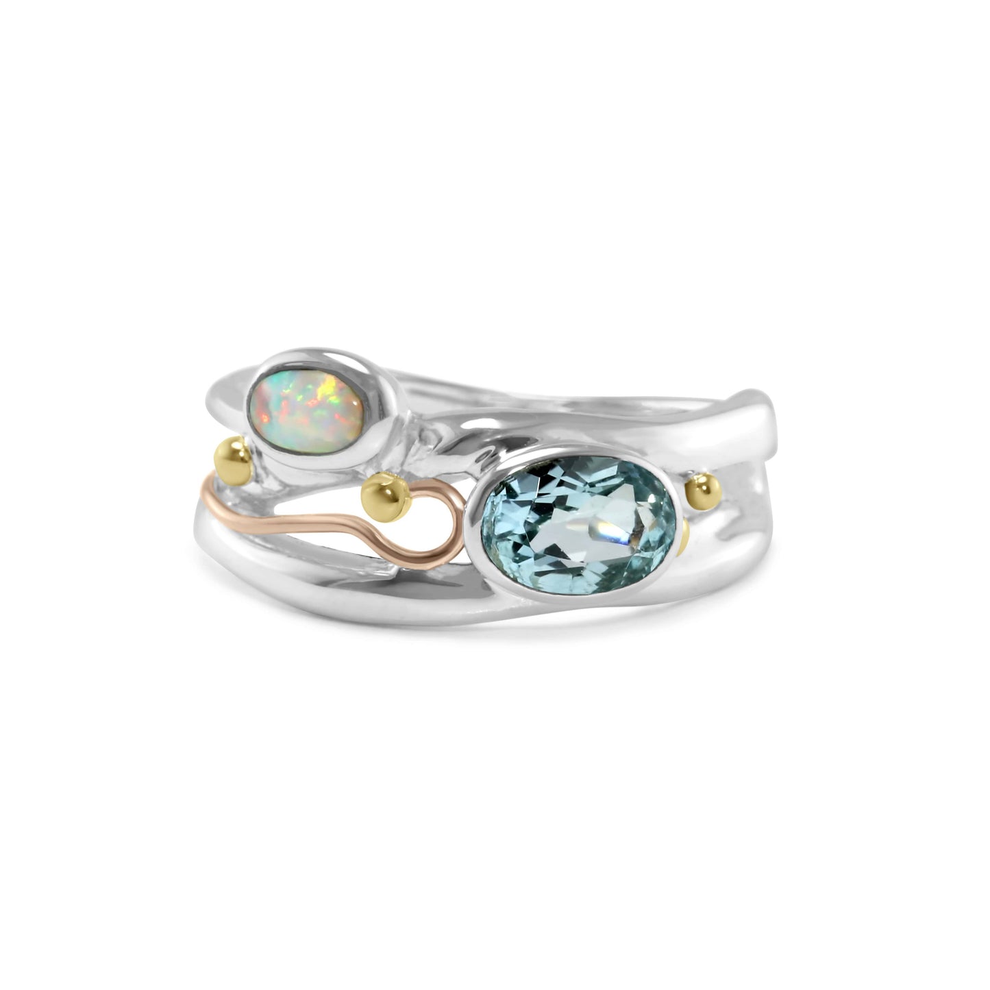 Handmade Blue Topaz & Opal Sterling Silver Ring