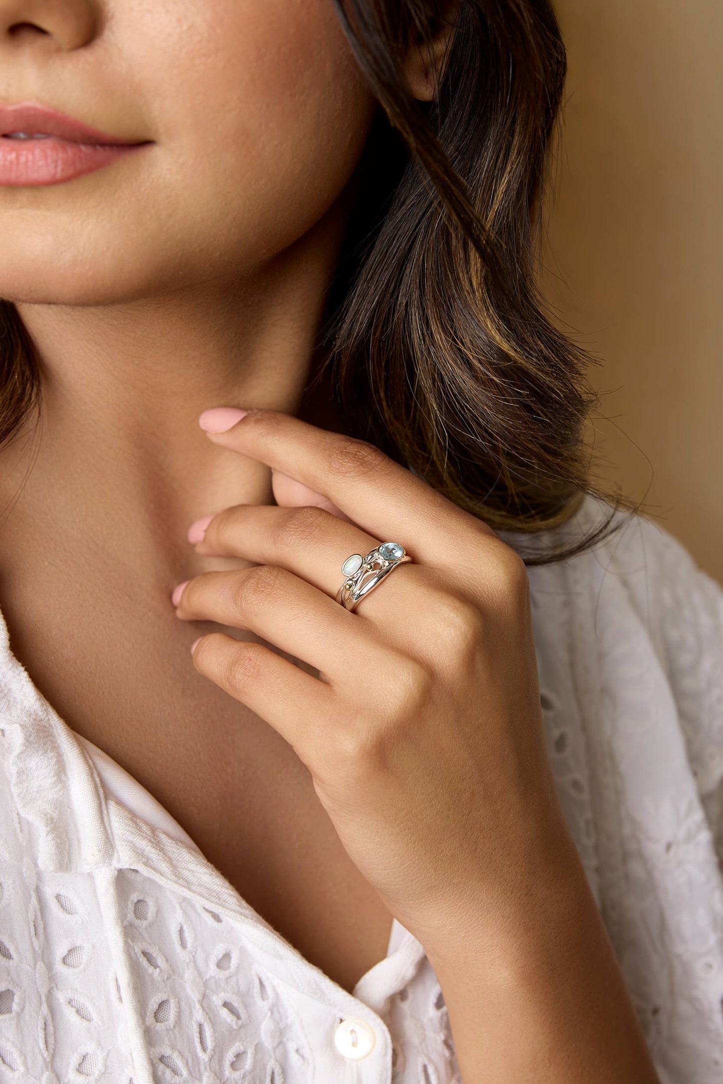 Handmade Blue Topaz & Opal Sterling Silver Ring