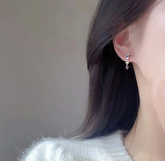 Sterling Silver Colored Diamond Earrings