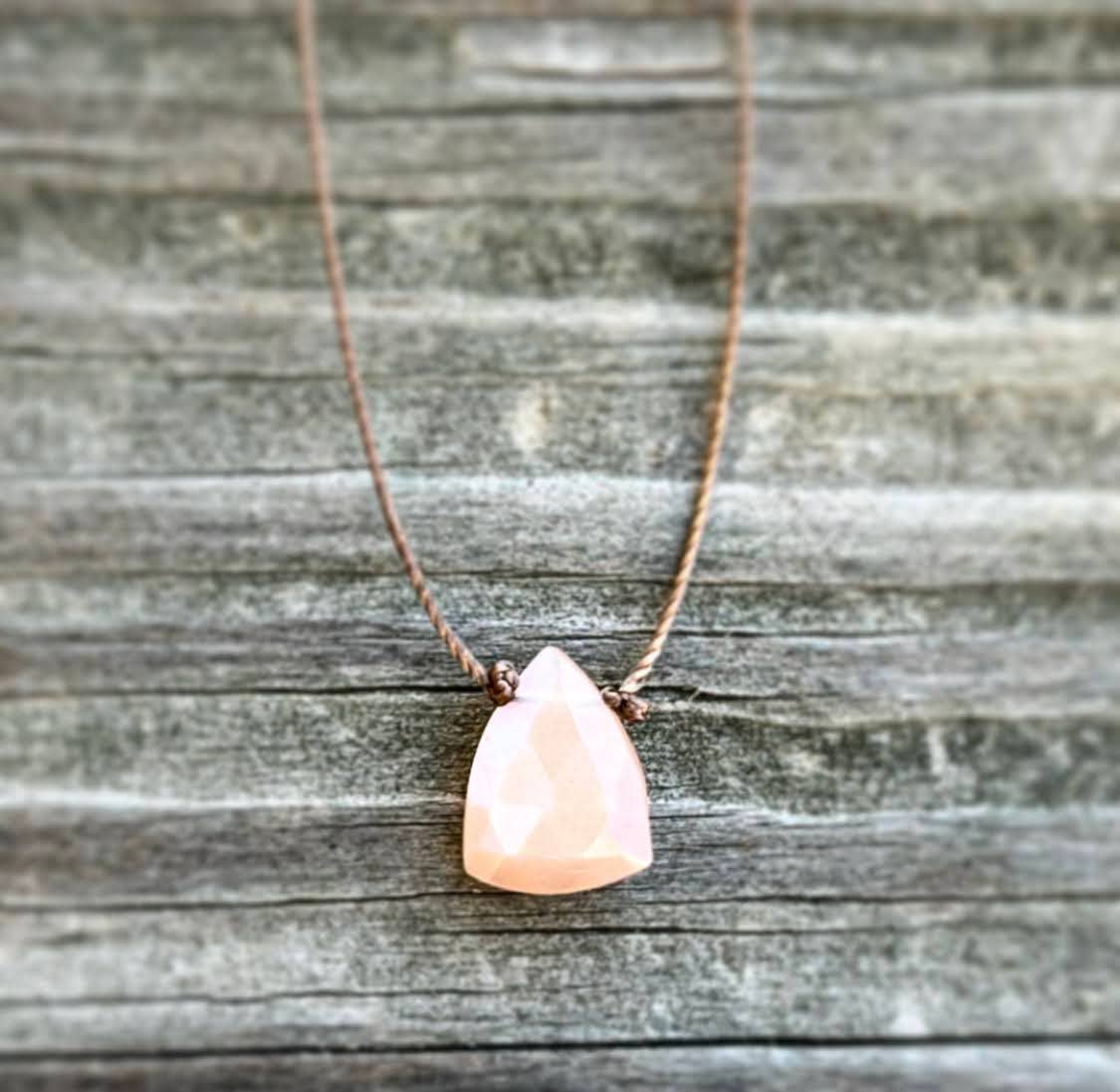 Peach Moonstone Faceted Trillion Cord Necklace