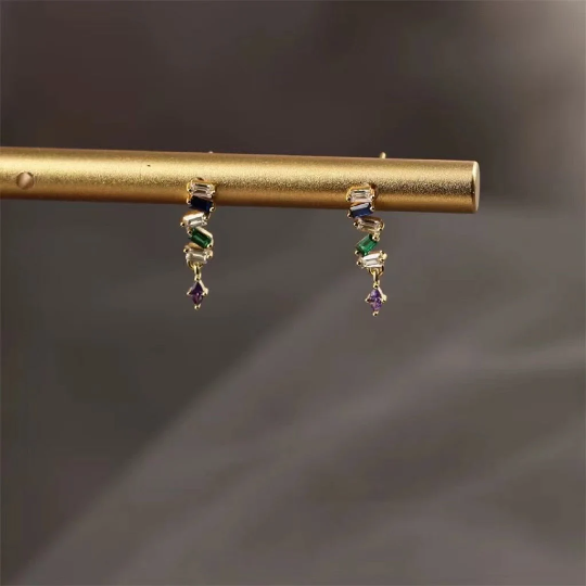 Sterling Silver Colored Diamond Earrings