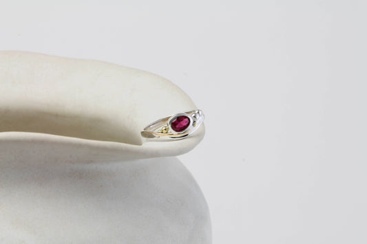 Handmade Silver Ring with Pink Ruby and Gold Details