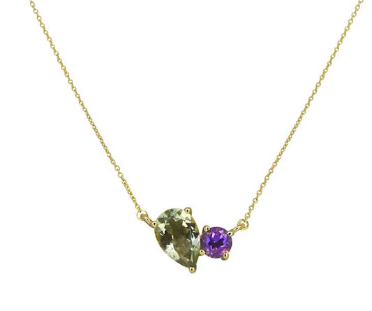 14K Gold Plated Silver Green Amethyst Gemstones Necklace