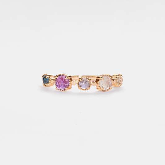 Multi-Stone Natural Crystal Band Ring in 925 Sterling Silver