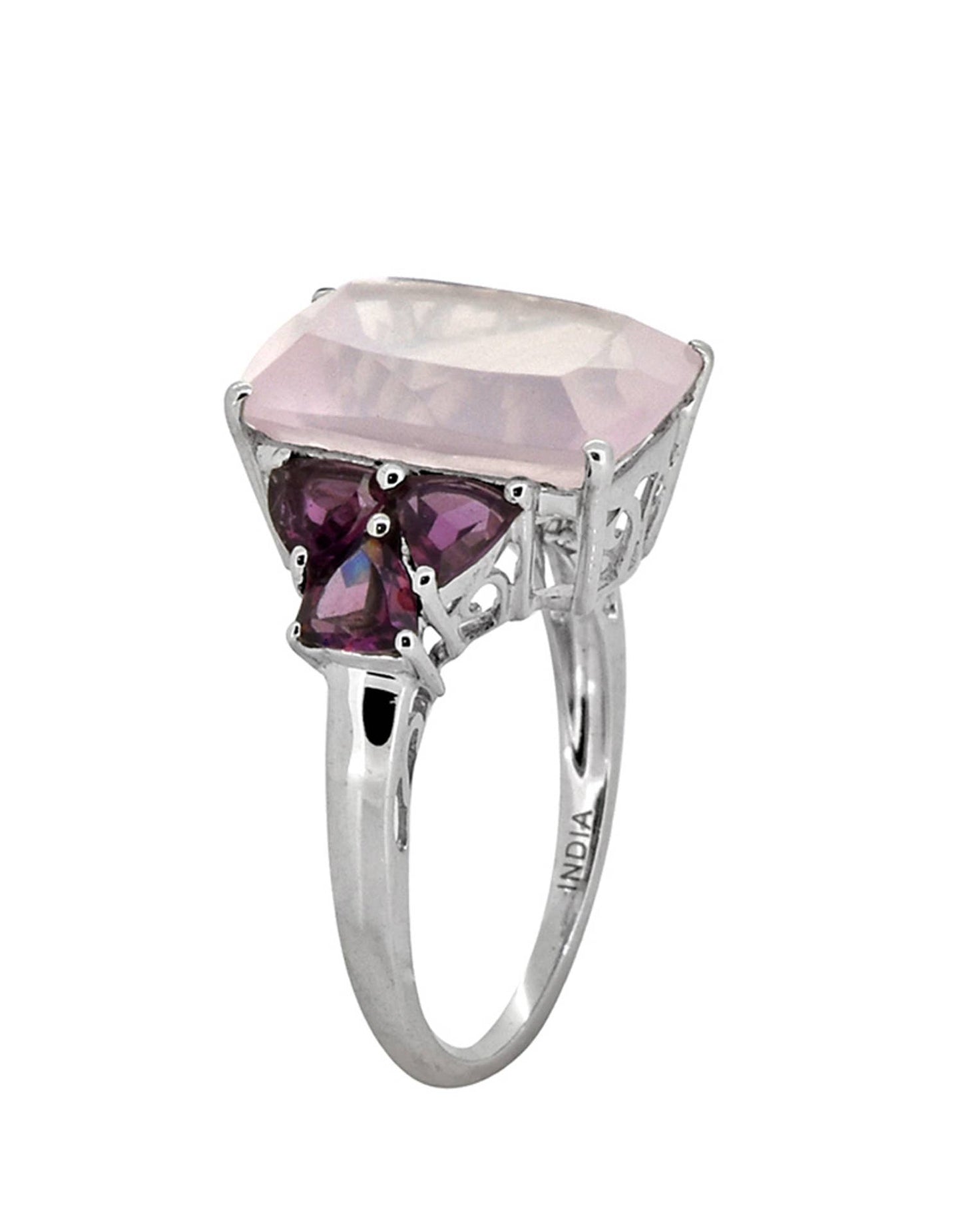 Rose Quartz Garnet 925 Sterling Silver Engagement Ring