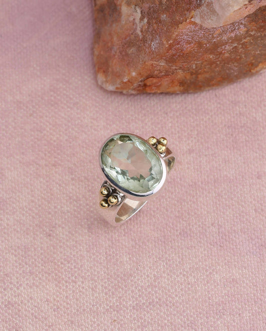 Green Amethyst 925 Sterling Silver Brass Solitaire Ring