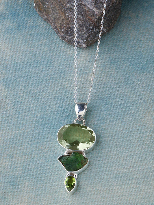 Green Amethyst & Peridot Teardrop Pendant with 18" Chain