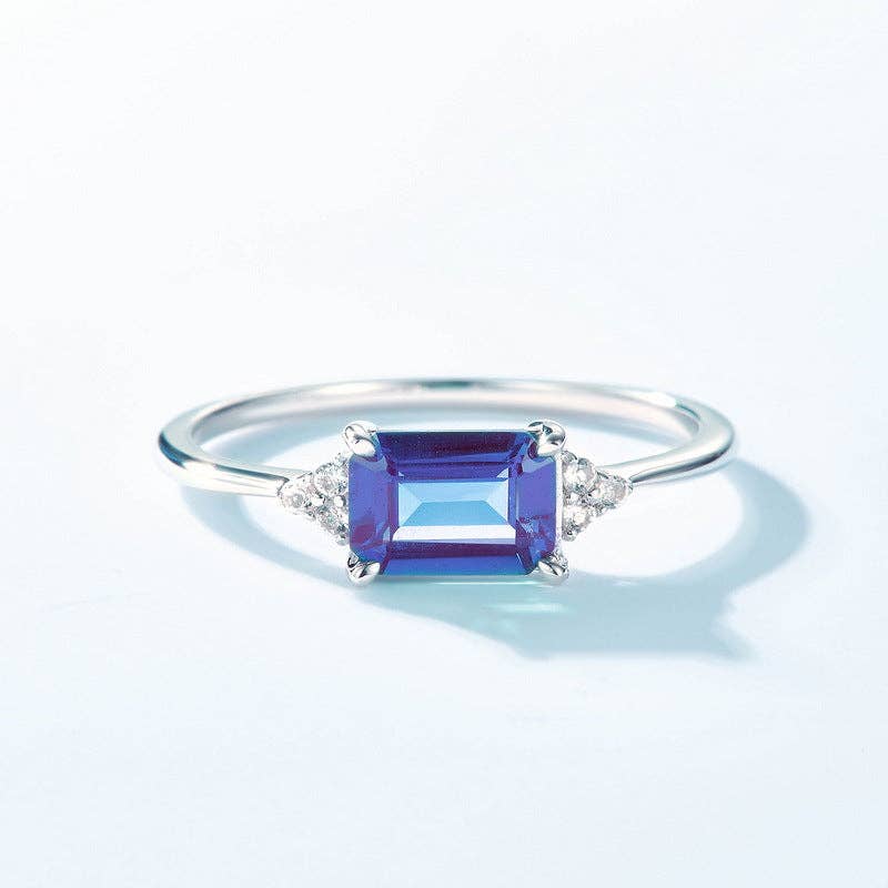 Emerald Cut Alexandrite Stacking Ring in 925 Sterling Silver