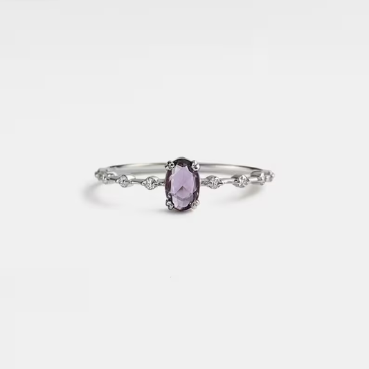 Oval Cut Natural Amethyst Ring in 925 Sterling Silver