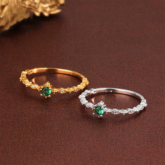 Dainty Emerald Stacking Band Ring in 925 Sterling Silver