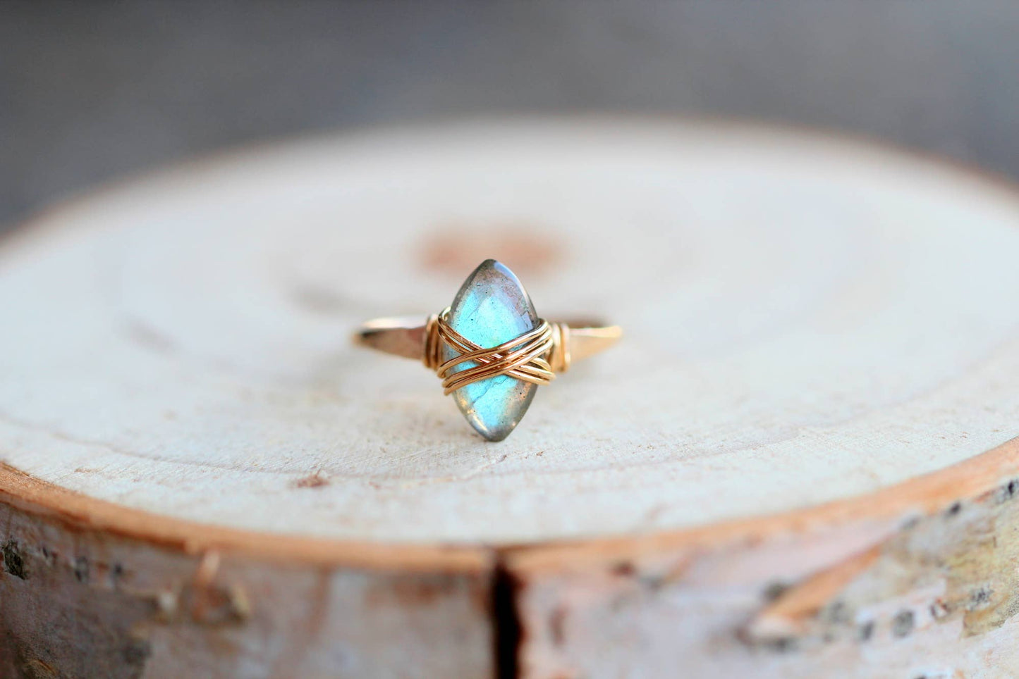 Marquis Caged Ring - Labradorite