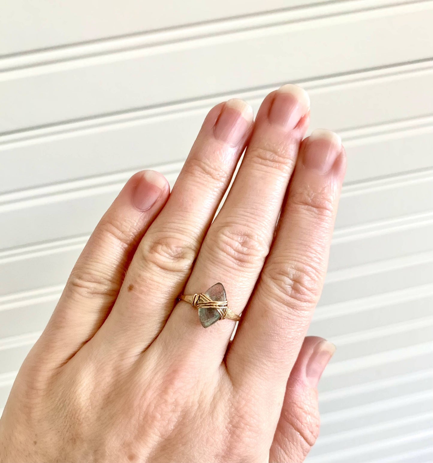Marquis Caged Ring - Labradorite