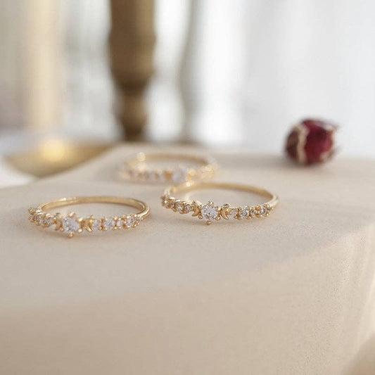 Gold Star Moon Stacking Thin Ring in 925 Sterling Silver