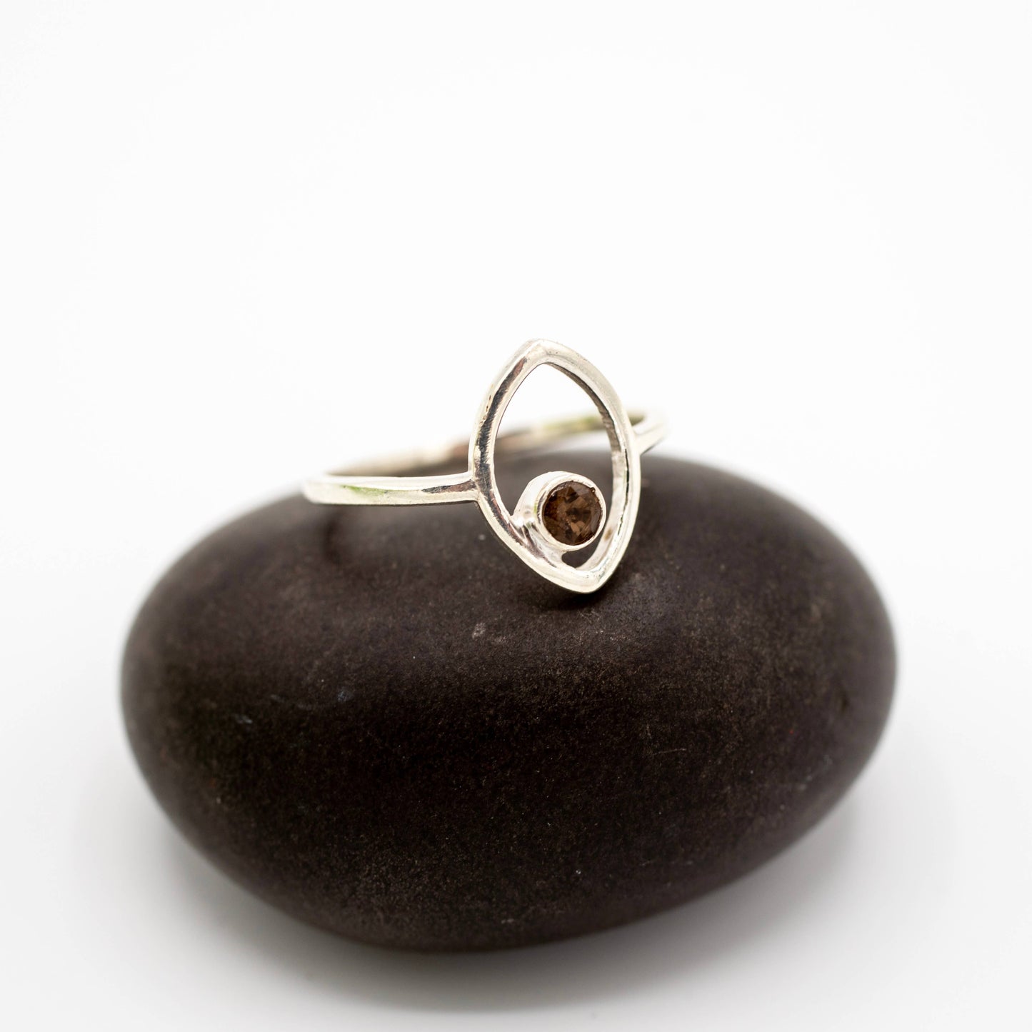 Sterling Silver Smokey Quartz Open Oval Ring