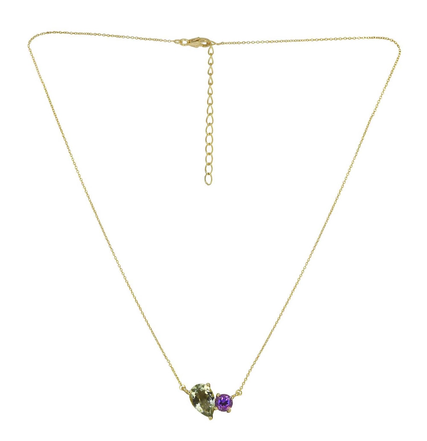 14K Gold Plated Silver Green Amethyst Gemstones Necklace