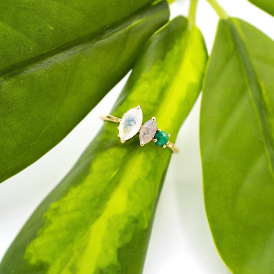 Triple Stone Brass Ring 