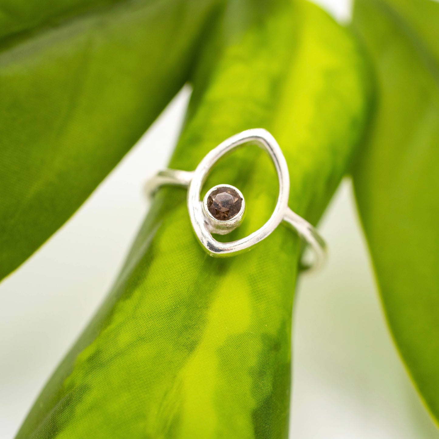 Sterling Silver Smokey Quartz Open Oval Ring