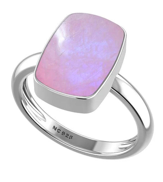 Pink Moonstone Rectangle Cut Ring