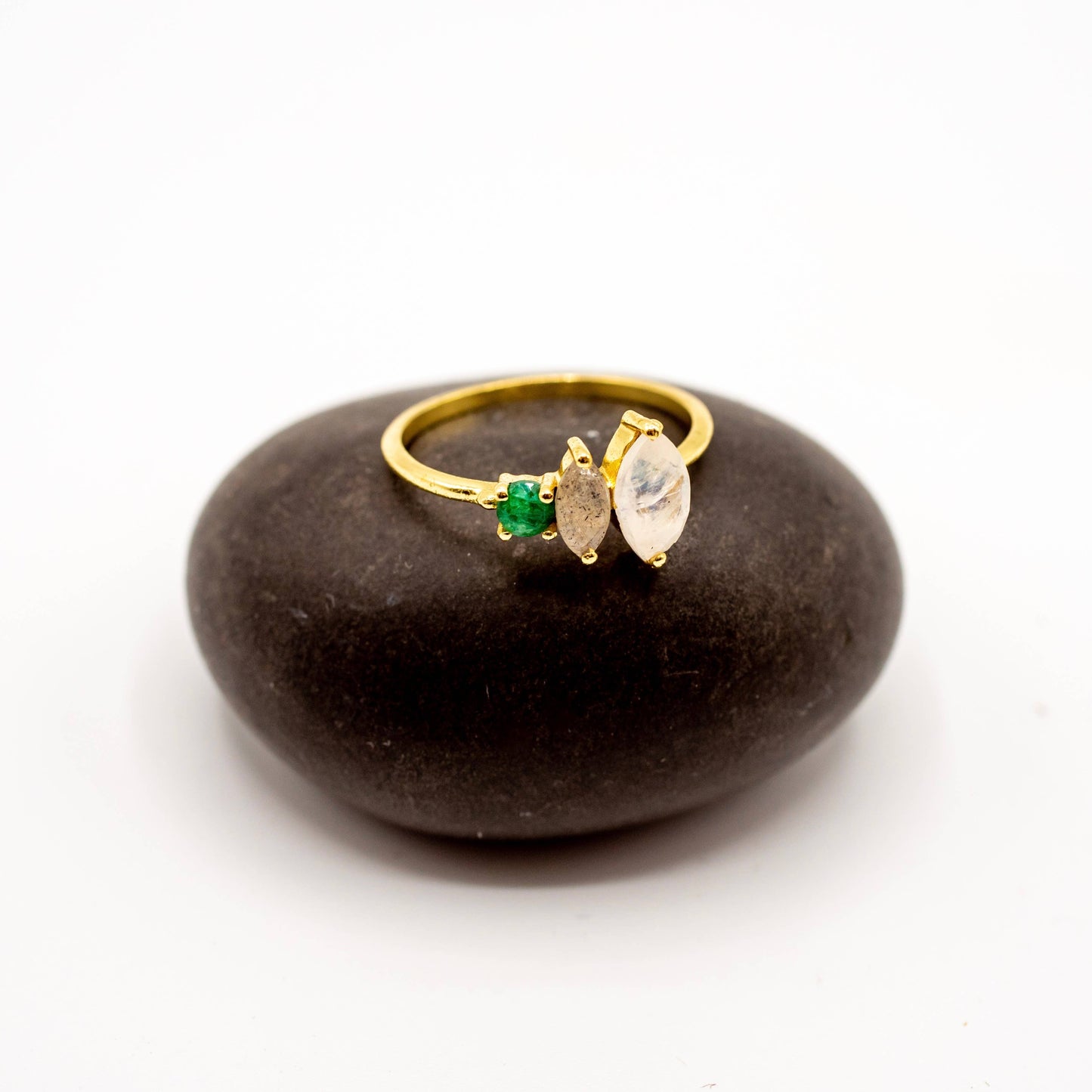 Triple Stone Brass Ring 
