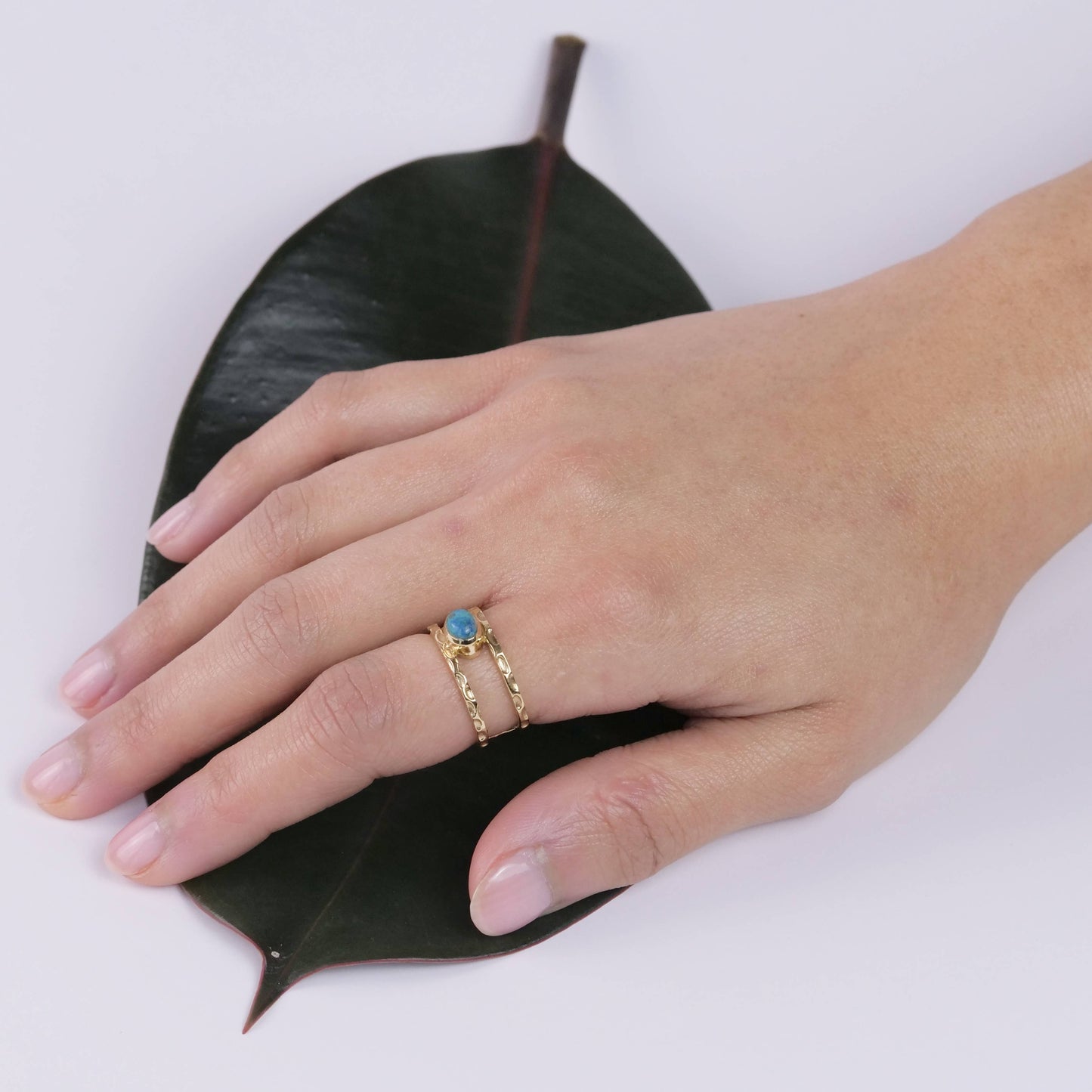 Brass Azurite Open Band Ring